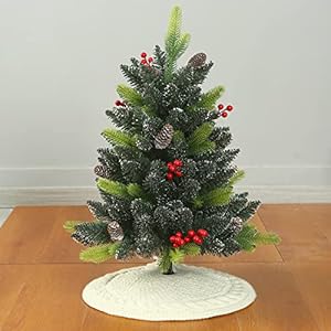 Sattiyrch Knit Christmas Tree Skirt, 18 inches Luxury Cable Knitted Thick Rustic Xmas Holiday Decoration, Burgundy (18in,White) Sattiyrch Knit Christmas Tree Skirt 18 inches Luxury Cable Knitted Thick Rustic Xmas Holiday Decoration Burgundy 18inWhite