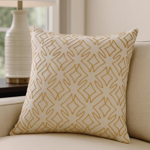Image of Wakefit Designer Cushion Cover | 16x16 inch | Heavy Embroidery | Cotton & Linen Fabric on Both Sides | Pack of 1 | Mirage Mustard