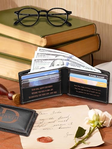 Personalized Wallet for Men, Customized Engraved Genuine Leather Wallet RFID Blocking for Him, Dad, Father, Boyfriend, Son, Husband, Groomsmen, Gifts for Birthday, Anniversary, Graduate (Dark Brown)4