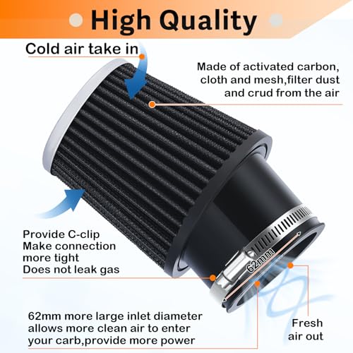Image of 212cc Upgraded Air Filter Adapter Kit for Predator 196cc 212cc for Baja Motorsports MB165 for Coleman BT200X CT200U KT196 6.5Hp Clone Engine Mini Bike Go Kart -Black