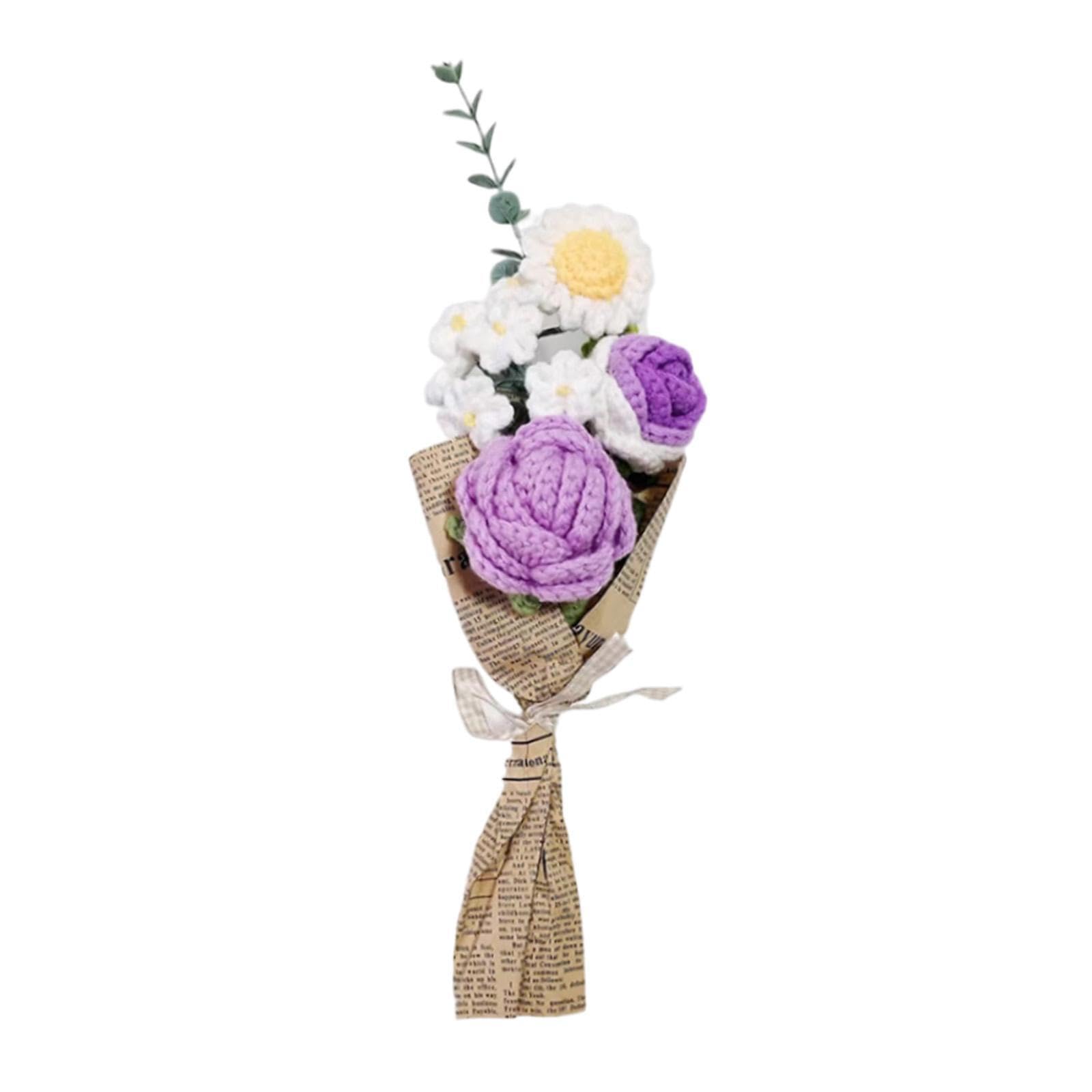 TWISAXC Handmade Knitted Crochet Flowers Durable Floral Arrangement For Bride Bouquets Crochet Bouquet Knitted Daisy Handmade