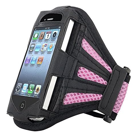 Insten Deluxe Armband Compatible with Apple iPhone 4 - Version iPhone 4S - ATT - Retail Packaging - Black/Light Pink Cover