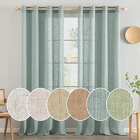 MIULEE Gardinen Vorhänge mit ösen Voile Vorhang Modern Leinenoptik Halbtransparent für Wohnzimmer Küchengardinen Kinderzimmer Raumteiler Schiebevorhang Schlaufenschal 2er Set Blau 245x140 cm Cover