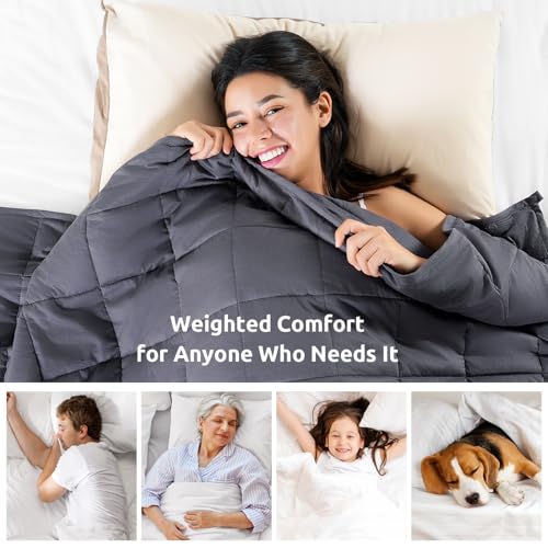 Sivio Weighted Blanket for Adults 100% Cotton, 104"x88" 20 lbs, Large Cooling Summer Heavy Blanket for Sleep, Breathable Soft Blankets with Premium Glass Beads, Machine Washable, Dark Grey