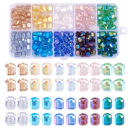Crafans 200Pcs Faceted Column Glass Beads 10 Colors Electroplate 6mm Column Spacer Beads AB Color Glass Beads Bulk for DIY Bracelet Necklace Jewelry Making