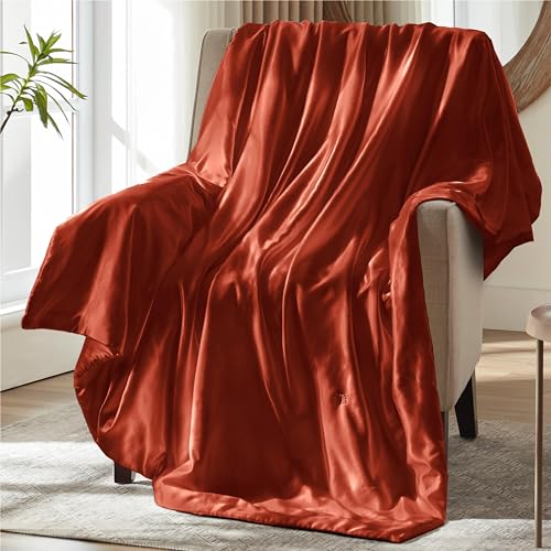 MILVOWOC Rust Orange Satin Throw Blanket, 50 x 60 Inches