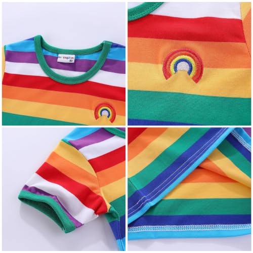 Image of Mud Kingdom Boys Girls T-Shirts Rainbow Stripe Cotton Unisex Top