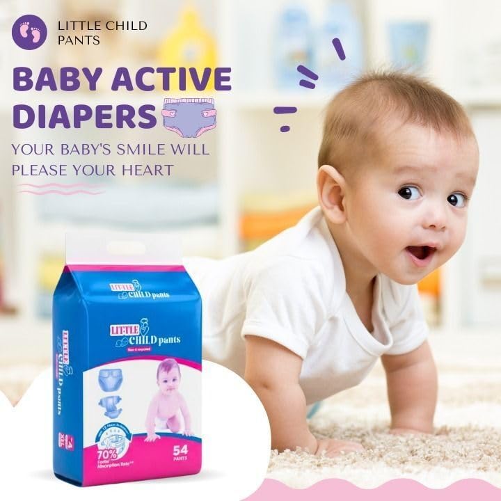 Image of Little Child|Happy Sleep Pant Style Baby Diaper |SIZE S- 32, Up to 50% Faster Absorption | All-Night Dryness & Comfort|White Colour|