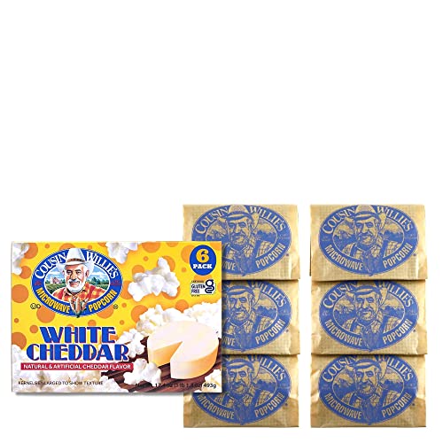 Cousin Willie's Microwave Popcorn Bags, White Cheddar (6 bags), Gourmet Popcorn Boxes for Party, Whole Grain Popcorn, Gluten Free, Low Calorie Healthy Snack, Made in USA, non-GMO - image 2