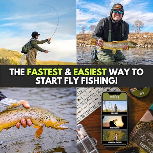 Image of Ventures Fly Co. | Starter Packages | 23 Fly Fishing Accessories Complete Gear Combo | Perfect Beginner Kit | Includes Rod, Reel, Line, Flies, Leader, Tippet, Forceps, Nipper, Floatant & Net