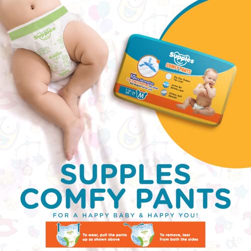 Image of Amazon Brand - Supples Comfy Diapers, Medium (M), 34 Count, 7-12 Kg, 10 hrs Absorption and Cottony Soft Material Baby Diaper Pants