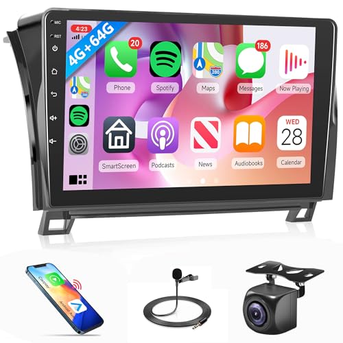 4G+64G Car Stereo Carplay Radio for Toyota Tundra 2007-2013 for Toyota Sequoia 2008-2018, Rimoody for Tundra Android GPS Navigation WiFi 10.1 inch Touch Screen HiFi Bluetooth FM + Backup Camera