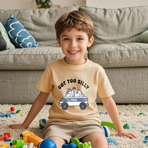 Image of Kids Short Sleeve Tees Toddler Crewneck T-Shirts Boys Girls Dino Raccoon Excavator Silly Goose Flower Girl Tops 2-7 Years