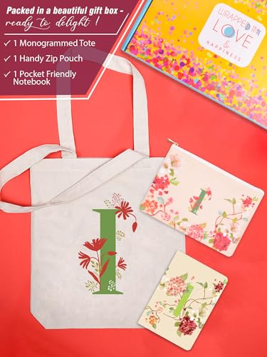 Image of DOODLE Monogram I Diary Gift Set - B6 Soft Bound Ruled Notebook with Tote Bag & Zipper Pouch - Premium Stationery Gift for Women & Girls