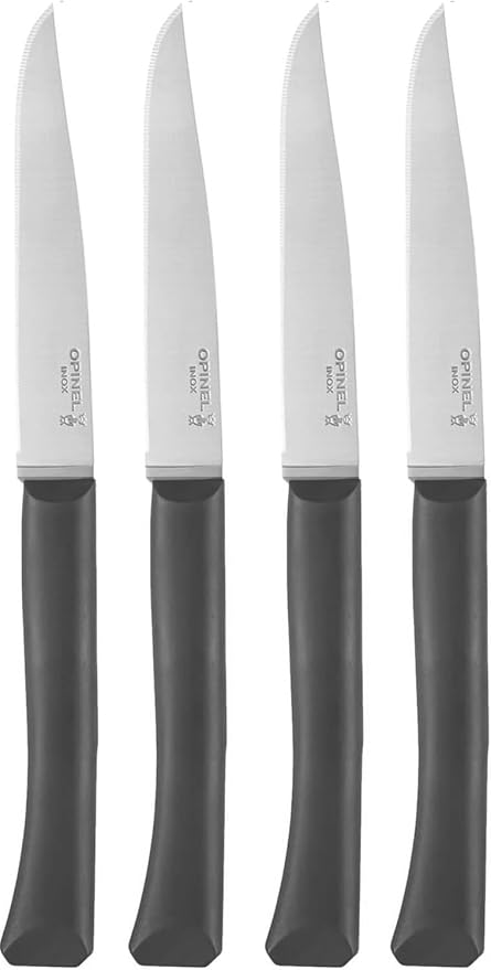 Opinel Set of 4 Bon Appetit+ Dishwasher Safe Serrated Steak Knives - Grey
