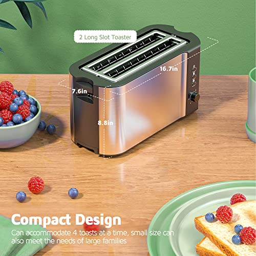 Lyrifine Toaster 4 Slice, Long Slot 2 Slice Toaster For Artisan Sourdough Breads, Stainless Steel Toaster With Warming Rack, Extra Wide Slots For Bagels Waffles (Silver), Extra Large 10''X1.5'' #TOP2