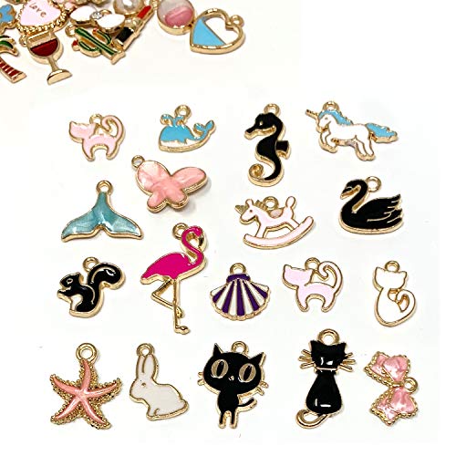 JIALEEY 60PCS Assorted Gold Plated Enamel Animal Moon Star Fruit Charm Pendant DIY for Necklace Bracelet Jewelry Making and Crafting - Thumbnail 5