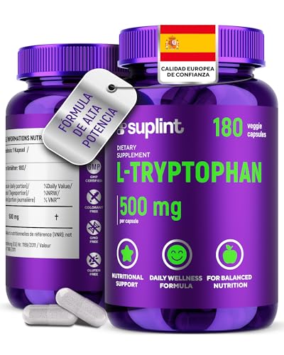 L-Triptófano 500 mg – Cápsulas de Alta Potencia – 180 Cápsulas | Aminoácido Esencial | Certificado GMP & Probado en Laboratorio en Alemania (1 Pack)