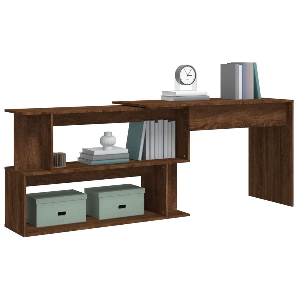Bureau D'angle Blanc 200X50X76 Cm Aggloméré Chêne marron