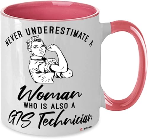 Miniatura 2 de GIS Technician Mug Never Underestimate A Woman Who Is Also A GIS Tech Coffee Cup Two Tone Pink 11oz