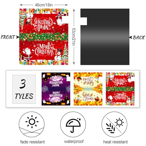 Remerry 3 Pcs Christmas Mailbox Covers Magnetic Standard Size 18 x 21 Inch Waterproof Thanksgiving Halloween Magnetic Mailbox Letter Box Wrap for Garden Home Outdoor Decor(Funny Style) - Thumbnail 2