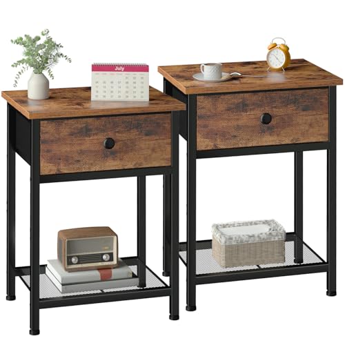 AMHANCIBLE Nachttisch 2er Set, Beistelltisch mit Stoffschubladen – Ansicht 1