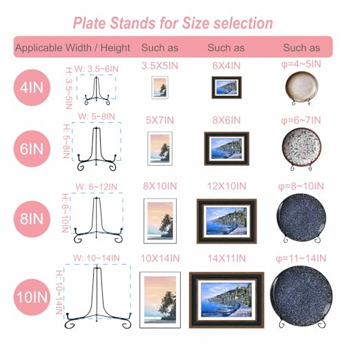 image for HENABLE 6PCS 3 Size Black Iron Plate Stands for Display - 4, 6, 8 Inch