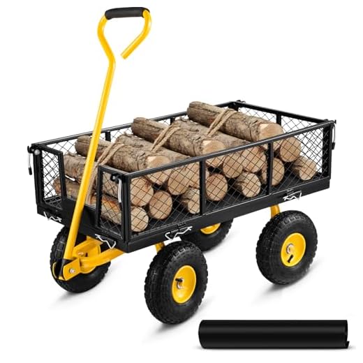 VEVOR Garden Wagon, 900 lb Heavy Duty Mesh Steel Garden Cart Flatbed, Outdoor Metal Utility Wagon Yard Wagon with Removable Sides and 10inch Wheels