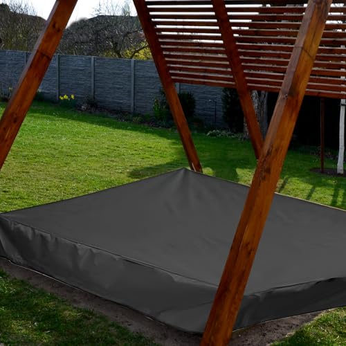 Volumoon Sandkasten Abdeckung, Abdeckplane für Sandkästen, Sandkastenplane mit Kordelzug, Sandkastenabdeckung Schutzhülle Sandkasten Regenschutz Staubdicht Wasserdicht (Schwarz, 150 * 150 * 20cm)