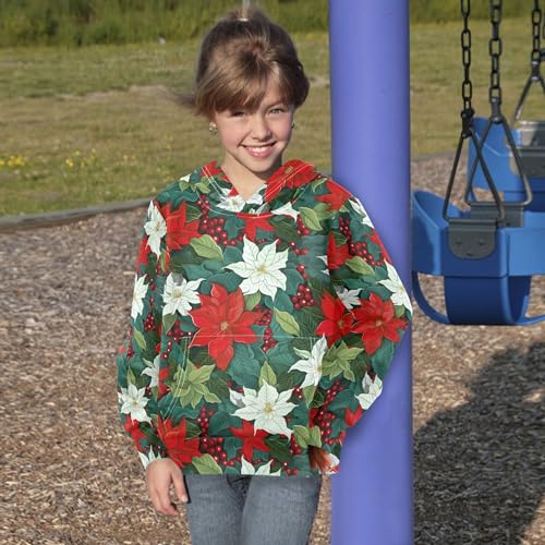 Kids Hoodies Sweaters Christmas Poinsettia Flower Hooded Sweatshirts with Big Pockets for Boys Girls B04000594