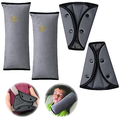 2 Guaine per Cintura di Sicurezza 2 Imbottitura per Cintura di Sicurezza,Cintura Auto Bambini,Cuscino Cintura Sicurezza Bambini,sicurezza in auto per bambini cuscino spalla cuscino Cintura (Grigio)
