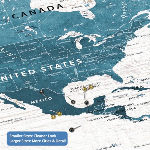 Image of IPIC - Antique Blue World Travel Map, Pin Board Canvas Wall Art, Travel Map with Pins Included, Ready to Hang for Home or Office, 40x30 Inch