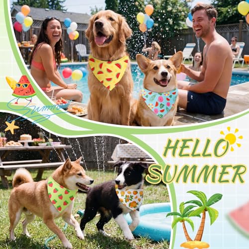 Image of Abbylike 50 Pcs Summer Hawaiian Dog Bandanas Bulk, Tropical Fruits