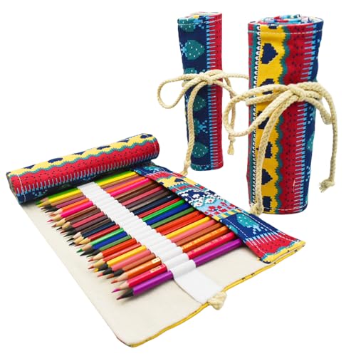 Image of Line Colored Canvas Pencil Wrap Colored Pencil Roll Up Case Coloring Pencil Holder Organizers Sketch Travel Storage for Artist Adult With 24 Slots(National Feature)