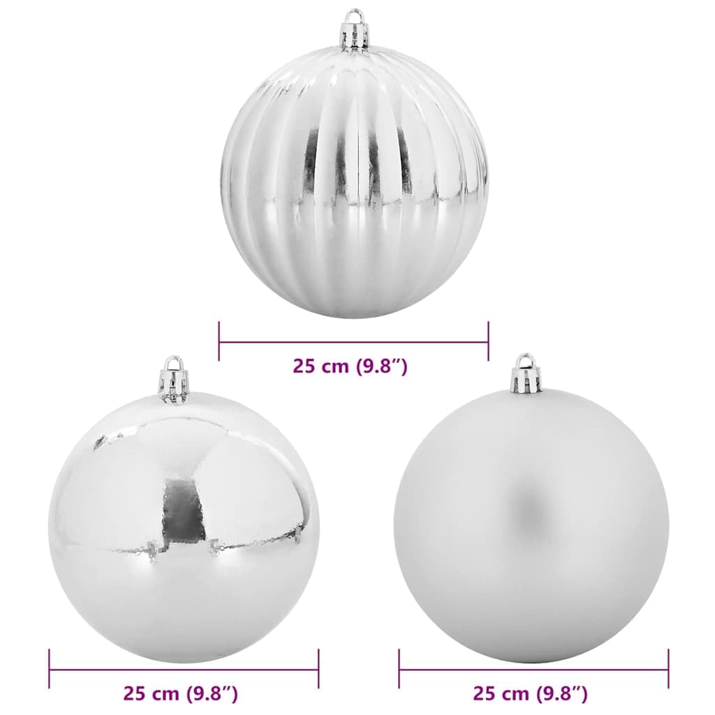 Set di palline per albero di Natale, XXL, 3 pezzi, in plastica argentata, con ornamenti lucidi e opachi per albero di Natale, per interni ed esterni, versatile, per l'Avvento e l'inverno