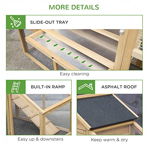 Image of PawHut 69 inch Wooden Chicken Coop, Poultry Cage Hen House with Connecting Ramp, Removable Tray, Ventilated Window and Nesting Box, Natural