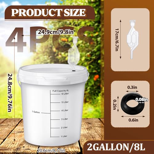 Image of Ziliny 4 Pcs White 2 Gallon Fermentation Bucket with Twin Bubble Airlock Grommets Lid Brewing Wine Fermenter Fermentation Kit for Home Beer Wine Mead Other Fermented Beverage