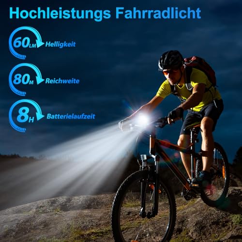Fahrradlicht LED Set Fahrradbeleuchtung USB Wiederaufladbar Fahrradlampe IPX5 Wasserdichtes...
