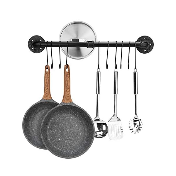 Toplife 23.7 inch Pot Rack, Kitchen Wall Mounted Detachable Pan Lid Utensils Organizer Hanging Rail with 10 Hooks, Black Toplife 23.7 inch Pot Rack, Kitchen Wall Mounted Detachable Pan Lid Utensils Organizer Hanging Rail with 10 Hooks, Black