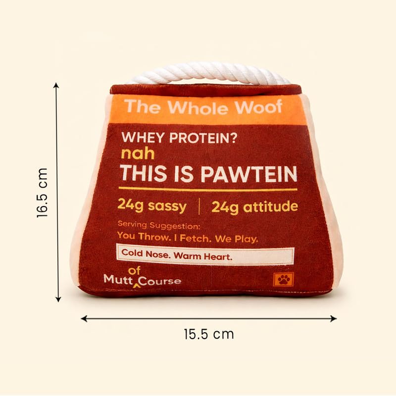 Image of Mutt of Course Pawtein Powder Crinkle Dog Toy | Interactive Crinkle Plush Toy for Dogs | Soft Chew & Play Toy for Puppies & Dogs
