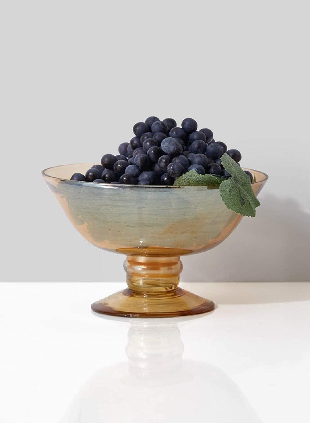 Serene Spaces Living Amber Luster Glass Flower Compote, Colored Vase For Centerpiece for Home Decor, Events, Weddings, Measures 4.25" Tall & 6.5" Diameter