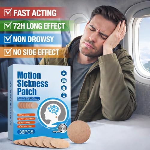 Image of Motion Sickness Patch 36PCS | Scopolamine patches for motion sickness | vomiting patches | Natural Herbal Anti-Nausea & Dizziness Relief Stickers | Waterproof Car, Sea & Air Travel Sickness for Adults & Kids (36 Piece)