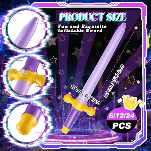 Outus 6 Pcs, Inflatable Swords Blow up Swords Party Favors,Gold,Purple - 1