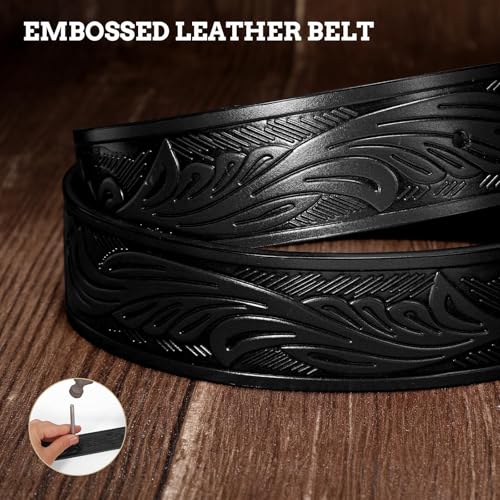 Image of SANSTHS Western Cowboy Belts for Men Women, Mens Western Belt Bull Buckle Country Belt Cowboy Leather Belt for Jeans