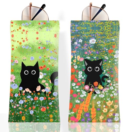 Image of Anikathy 2Pcs Sunglass Eyeglass Glasses Case Soft PU Leather with Cleaning Cloth Cute Glasses Pouch Bag for Men Women Girs