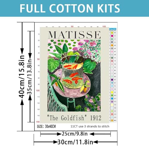 Image of Goldfish Stamped Cross Stitch Kits for Adults - Embroidery Kits for Beginners Adults,11 CT Patterns Dimensions Counted Cross Stitch Kits for Adults Arts Craft 12x16 inch