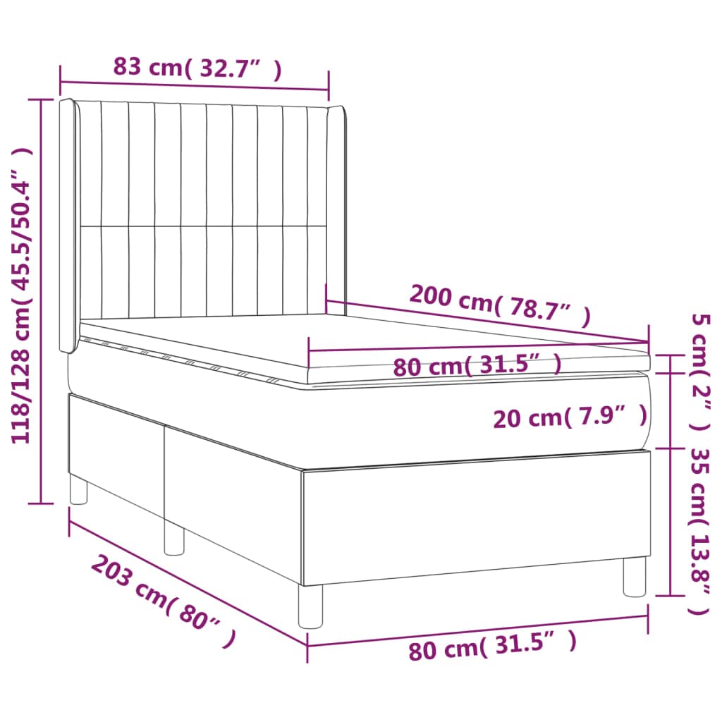 Łóżko kontynentalne ciemnoszare 80 x 200 cm z obiciem materiałowym, materac ze sprężynami kieszeniowymi, zagłówek z regulacją wysokości, rama łóżka pojedynczego, meble do spania do pokoju