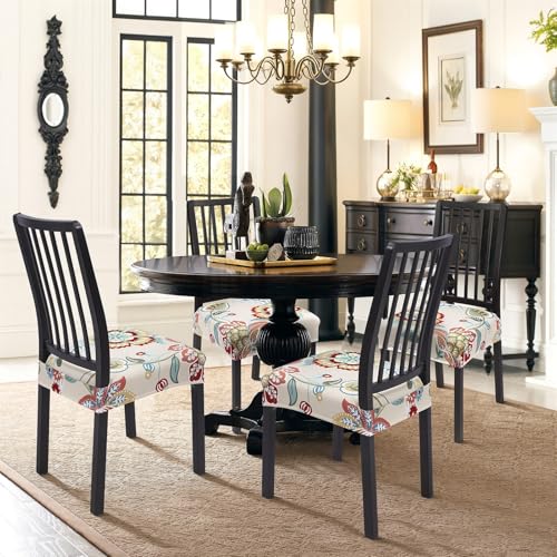 Image of SearchI Dining Chair Seat Covers Set of 4, Rear Covered, Elegant Flower
