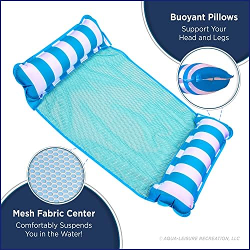 Aqua 4-in-1 Monterey Hammock Pool Float & Water Hammock, Multi-Purpose, Inflatable Pool Floats for Adults, Patented Thick, Non-Stick PVC Material, One Light Blue & One Navy/White Stripe, 2-Pack - View 4