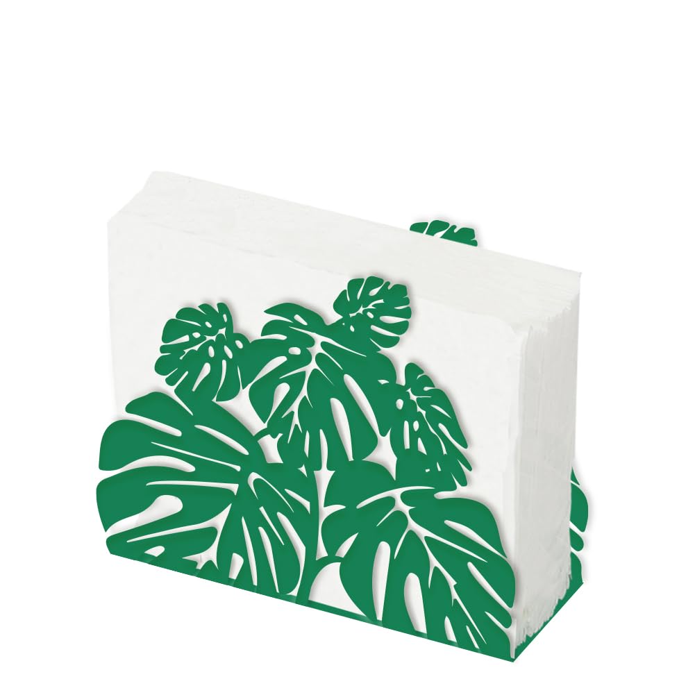 SUPERDANT Servilletero con diseño de hoja de tortuga para mesas, servilletero, hojas verdes, dispensador de servilletas, pañuelos de metal, práctico para encimeras de cocina, restaurantes